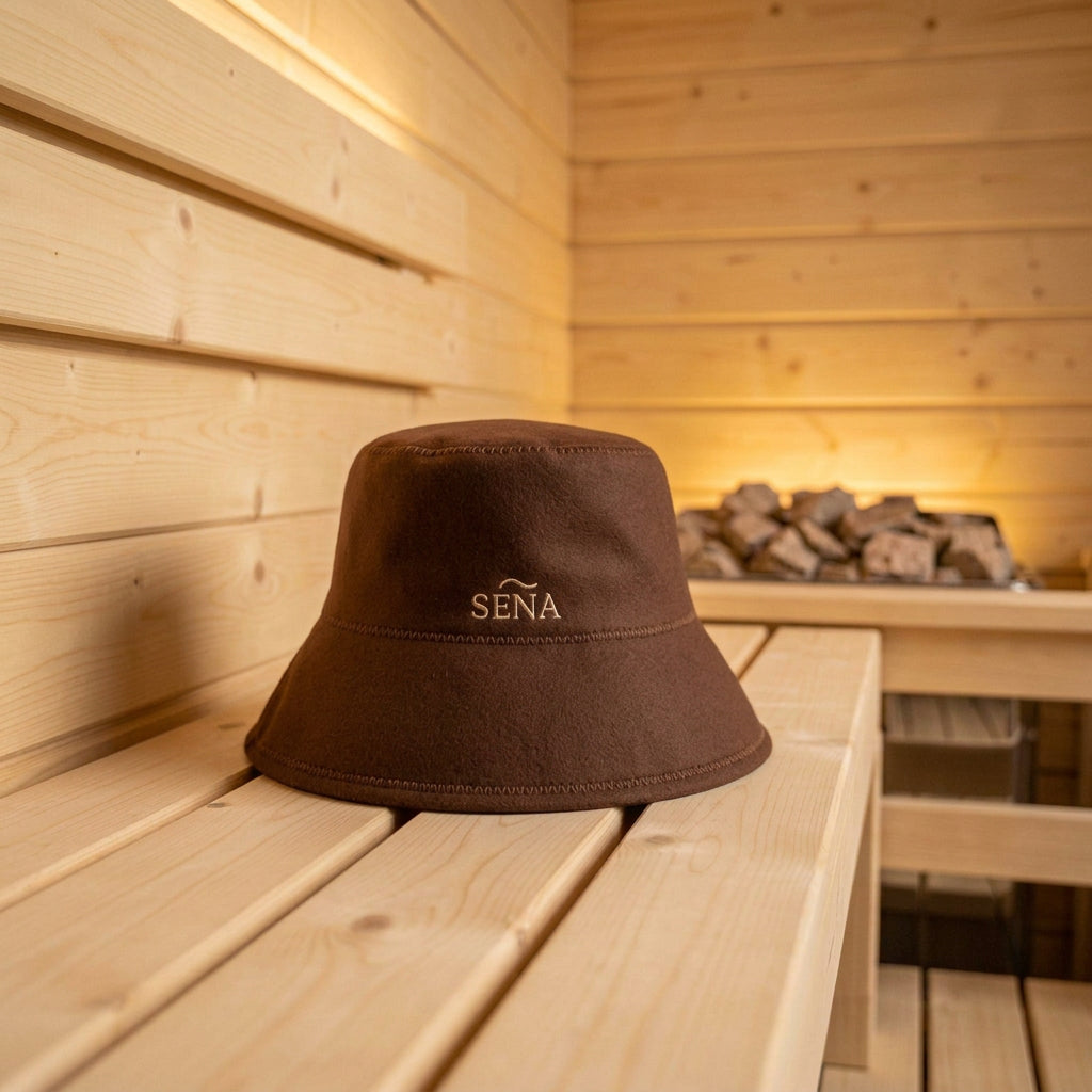 SENA merino wool sauna hat in Chocolate